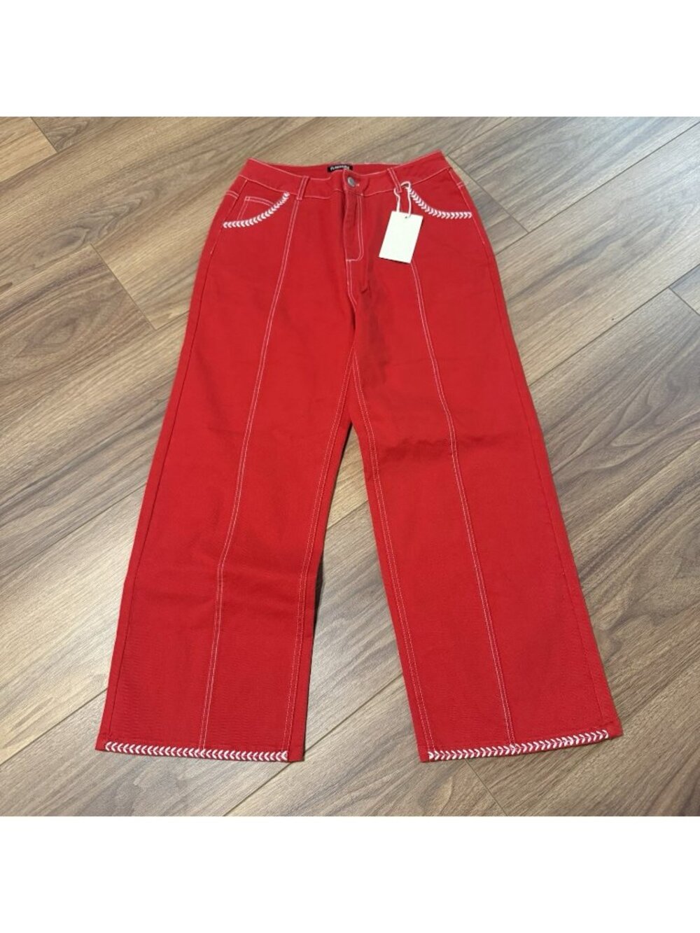 Flamingals Jeans Womens Red Wide Leg 27x24.5 New With Tag